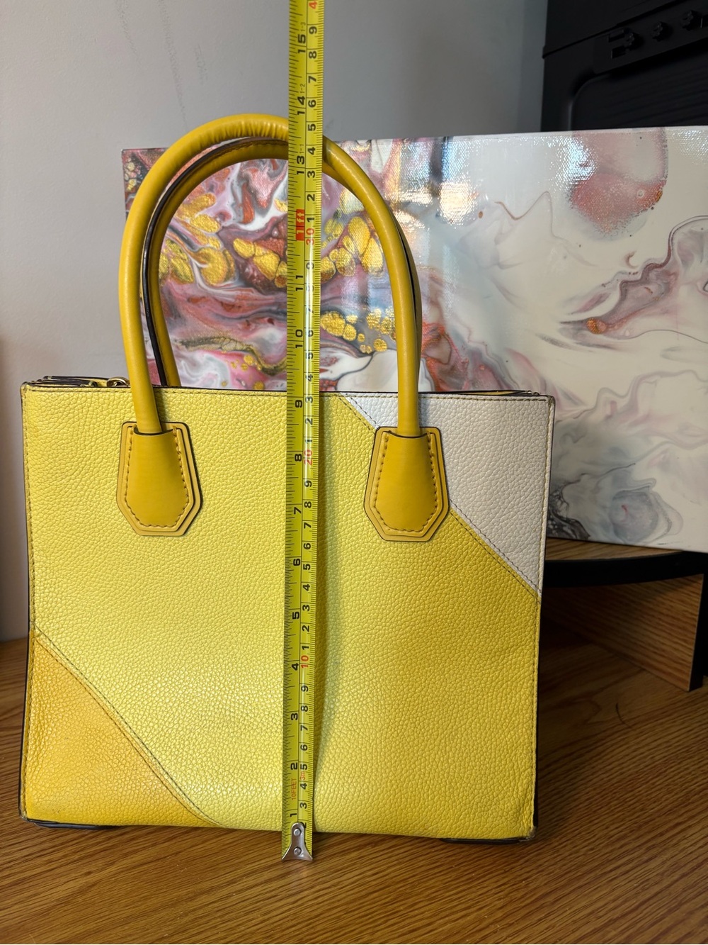 Michael Kors Yellow and White Leather Satchel - Picture 3 of 5